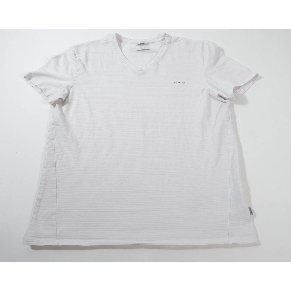 Calvin Klein T-Shirt Mens L White Slim Fit V-Neck Ribbed Cotton Short Sleeve